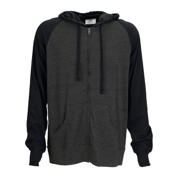 Full-Zip Two-Tone Jersey Knit Hoodie Thumbnail