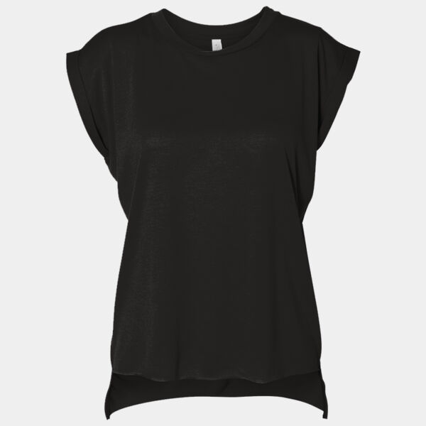 Ladies' Flowy Muscle T-Shirt with Rolled Cuff Thumbnail
