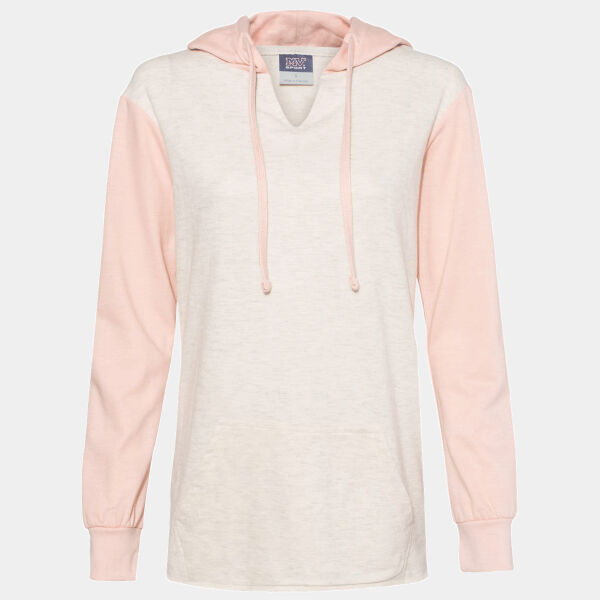 Women’s French Terry Hooded Pullover with Colorblocked Sleeves Thumbnail