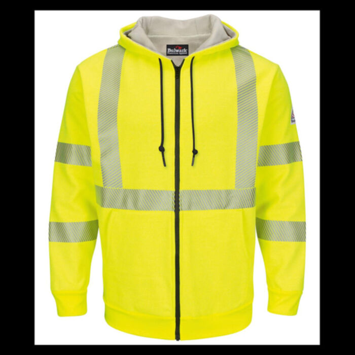 Men's Tall Hi-Visibility Zip-Front Hooded Fleece Sweatshirt with Waffle Lining Thumbnail