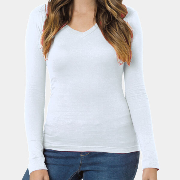 Ladies' USA Made Long-Sleeve Deep V-Neck T-Shirt Thumbnail
