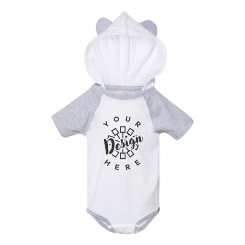  Rabbit Skins - Fine Jersey Infant Short Sleeve Raglan Bodysuit with Hood & Ears  Thumbnail